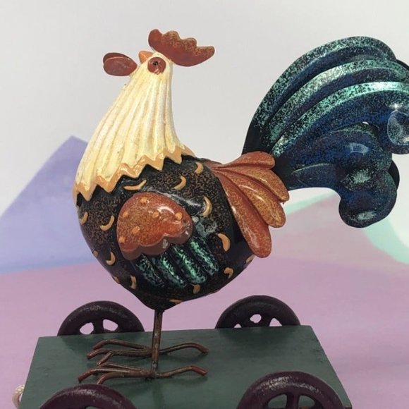 Unknown Other - Metal Rooster on wheels,  Deco Metal Rooster on a 3” x 4” flat bed Wagon